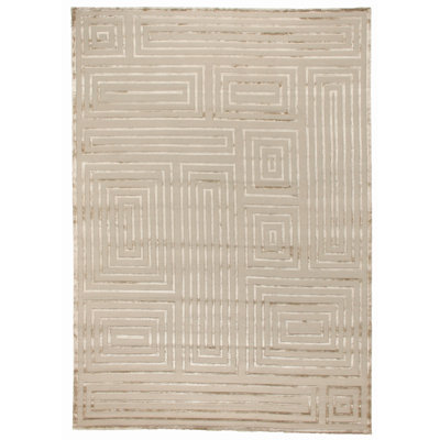 Metro-Velvet Geometric Area Rug in Beige