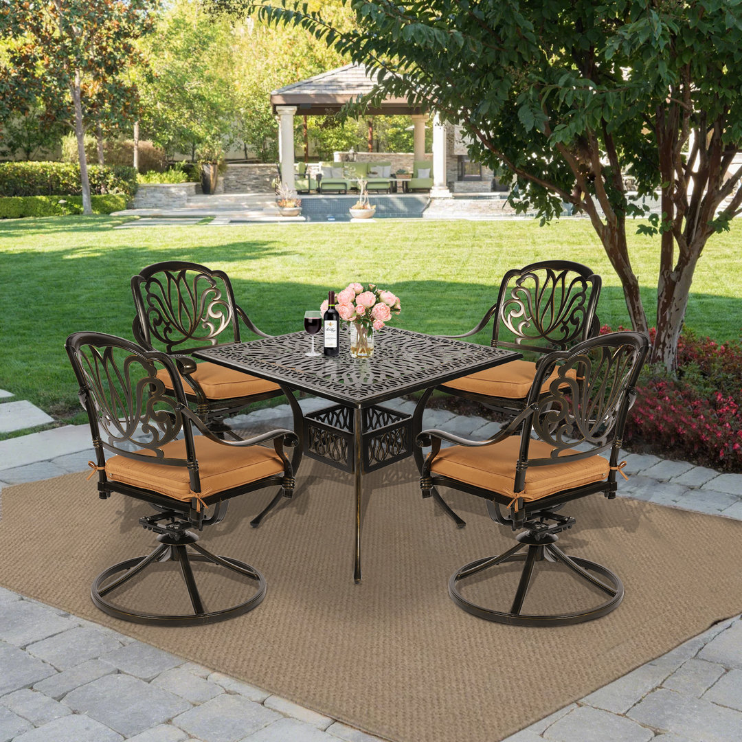 4 - Person Metal Patio Dining Set with Square Table , Cushions Included MEETWARM Cushion
