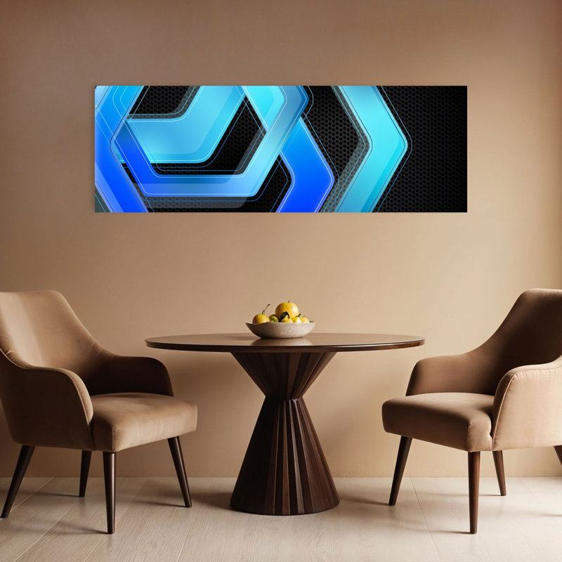 Art mural géométrique abstrait géométrique bleu dynamique, H 48 po x l 16 po