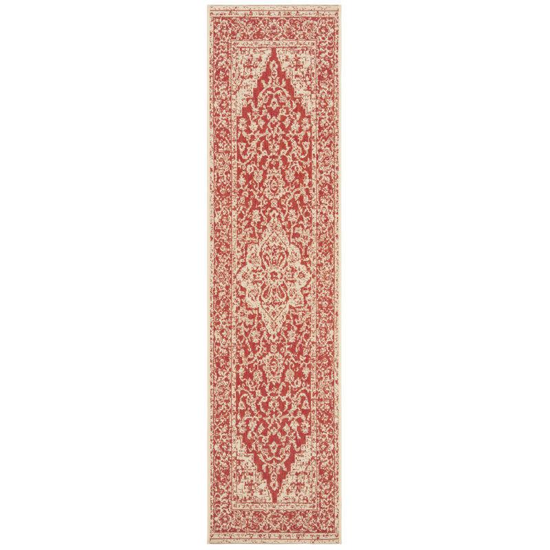 Danya Oriental Red/Cream Indoor / Outdoor Area Indoor/Outdoor Area Rug, Runner 2'2" x 12'