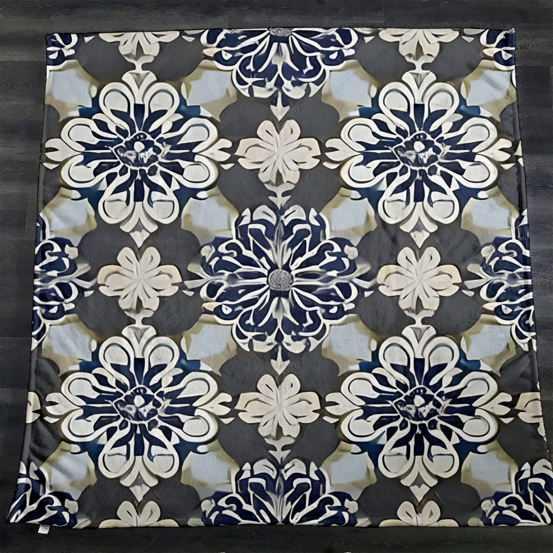 Throw Blanket, 51" W x 60" L, Floral/Abstract, Gray/Blue