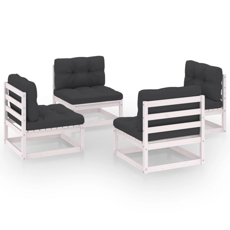 Patio Chair with Cushions, Black, White