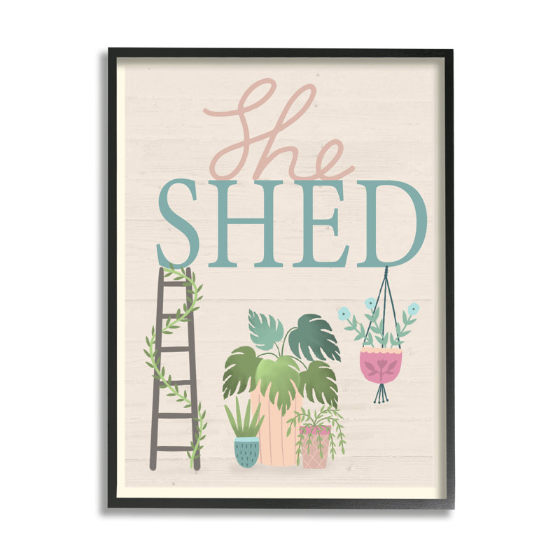 She Shed Sign, Tropical Plants Ladder And Green Vines par - Art textuel, H 30 po x l 24 po x P 4 po