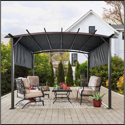 Pavillon de jardin d'extérieur 12 x 9 pi Pergola, auvent rétractable à abat-jour, pavillon de jardin en acier avec raisin, abri soleil Pergola