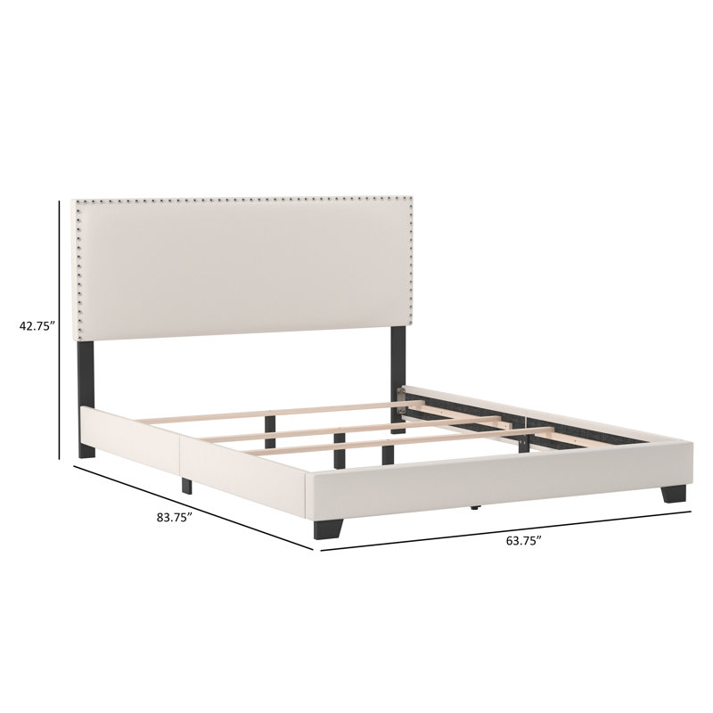 Lit plateforme tapissier Takengon, Grand, Blanc