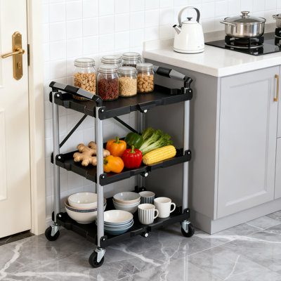 3-Tier Collapsible Service Cart, 265Lbs Foldable Utility Service Cart Portable Tool Cart With Wheels