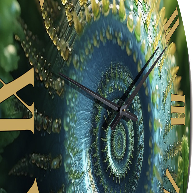 Spiral Fern Covered With Dew Drops II Metal Wall Clock, Large