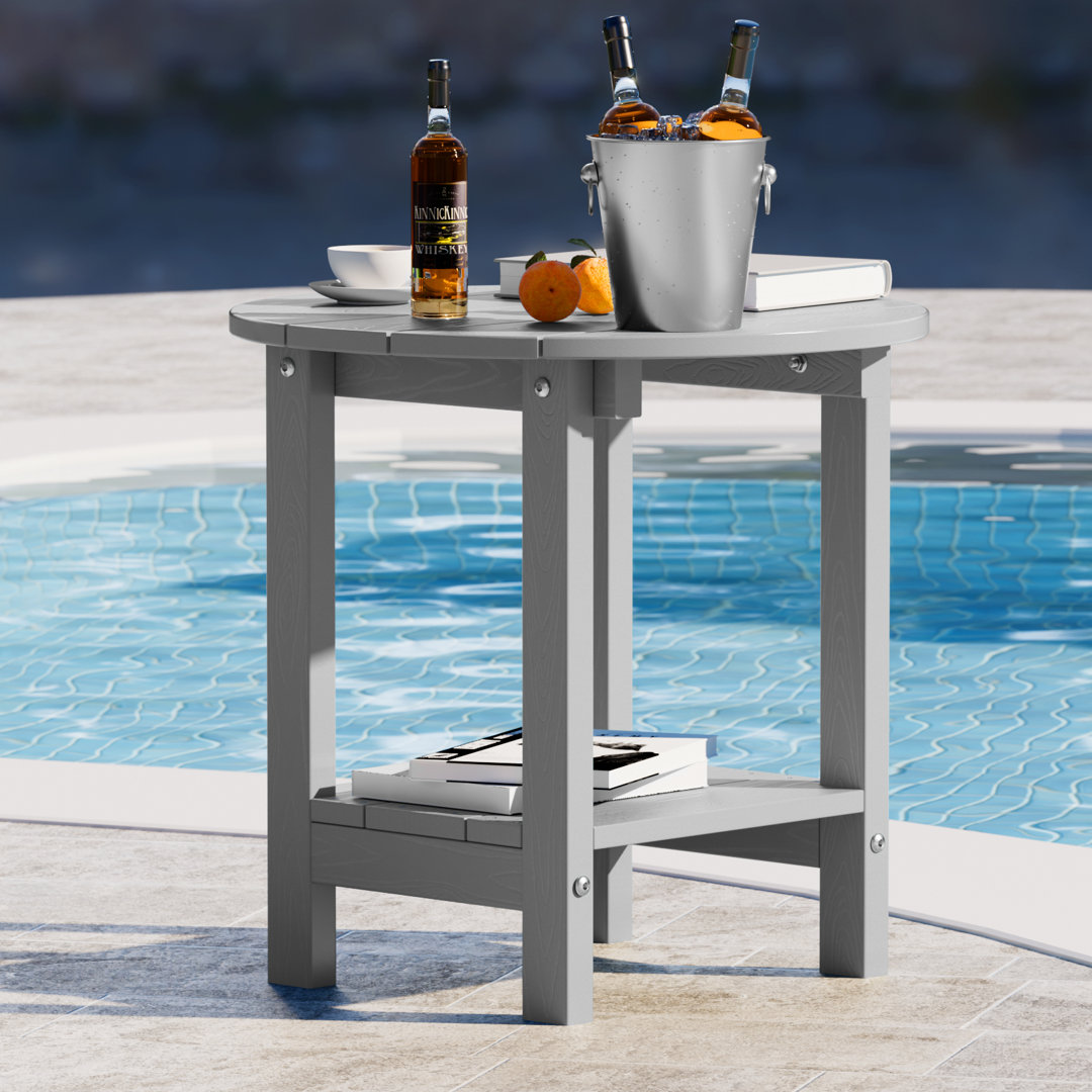 18 Inch Round Outdoor Side Table Adirondack Plastic/Resin Patio Side Table Weather Resistant End Table with Storage Shelf Ebern Designs Table Top 