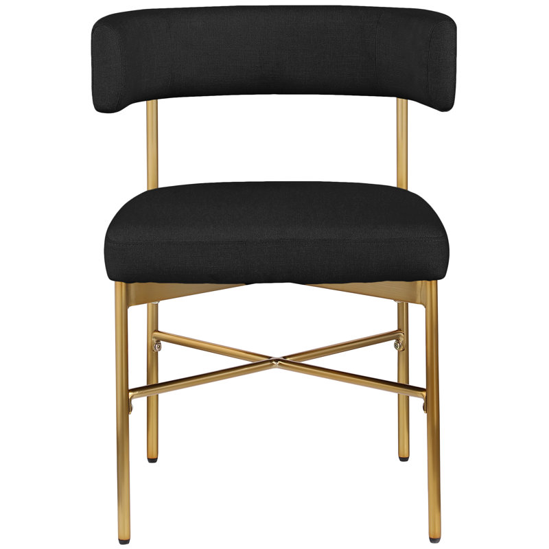 Chaise en tissu texturé Klaidi, Tissu texturé en lin noir, Or brossé