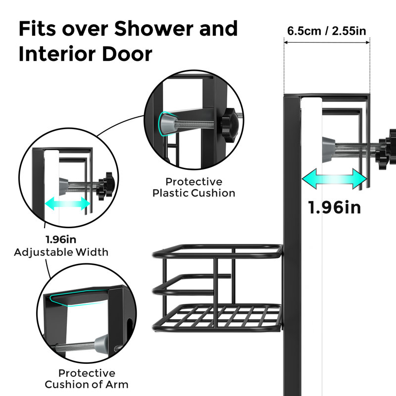 Serviteur de douche à suspendre à 3 niveaux avec 4 crochets, support de tablette de rangement réglable en hauteur sans perceuse