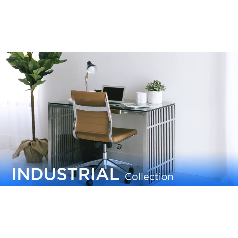 Modern Gridiron 46.5" Stainless Steel and Wood Console Table