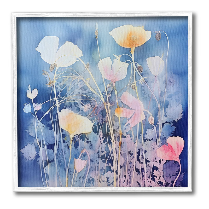 «Tranquil Blue Florals», art de la giclée encadrée par Irena Orlov, Giclée encadrée blanc bord de mer, H 17 po x l 17 po