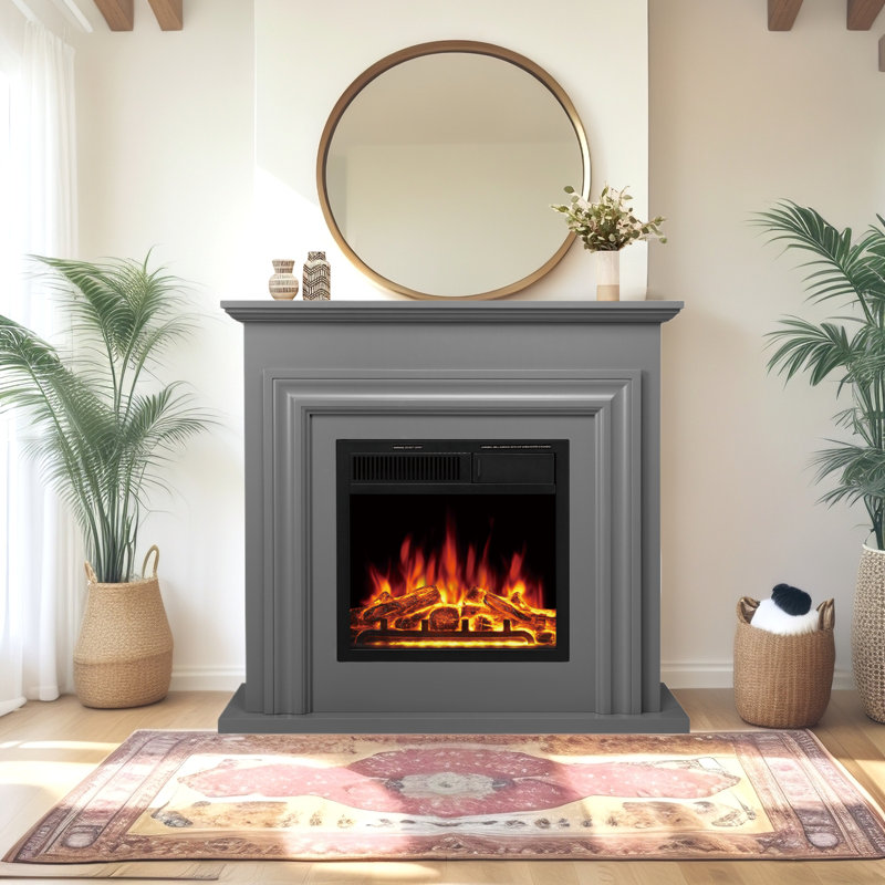 36.17'' TV Stand With Fireplace Included with Remote Control, Adjustable Flame,Gray, Gray