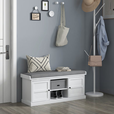 Shoe Bench with Cushion and Adjustable Shelf
