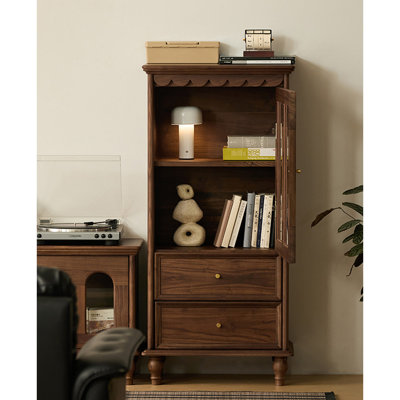 Vintage Glass Door Solid Wood Accent Cabinet