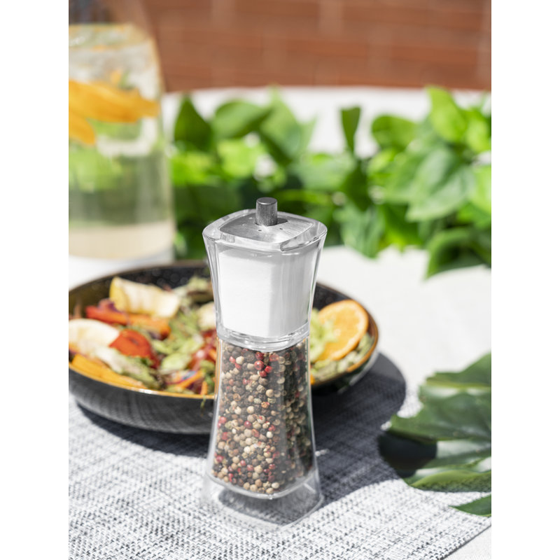 Grunwerg 2-in-1 Combination Saltshaker And Pepper Mill, Acrylic With Ceramic Grinder, 18cm H x 5cm W x 5cm D