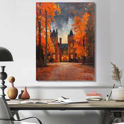  «Orange Gray Autumn Campus College Hall Building - Décoration murale de bâtiments collégiaux et universitaires