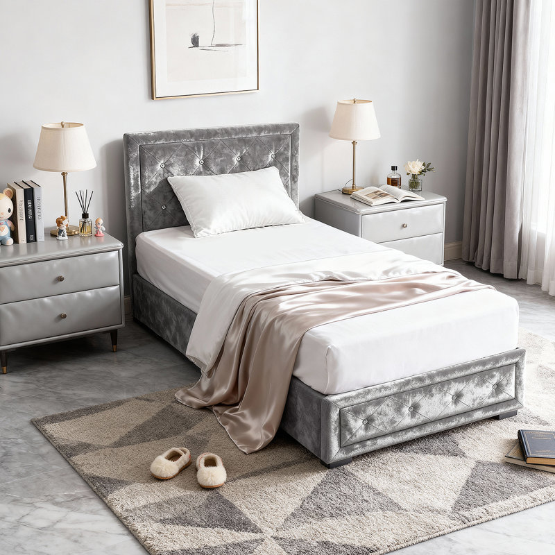 Upholstered Ottoman Storage Bed, Single (3'), Silver