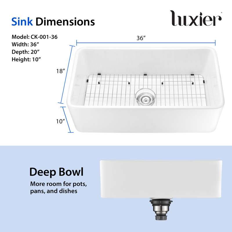 36" L x 20" W Farmhouse Kitchen Sink with Accessories