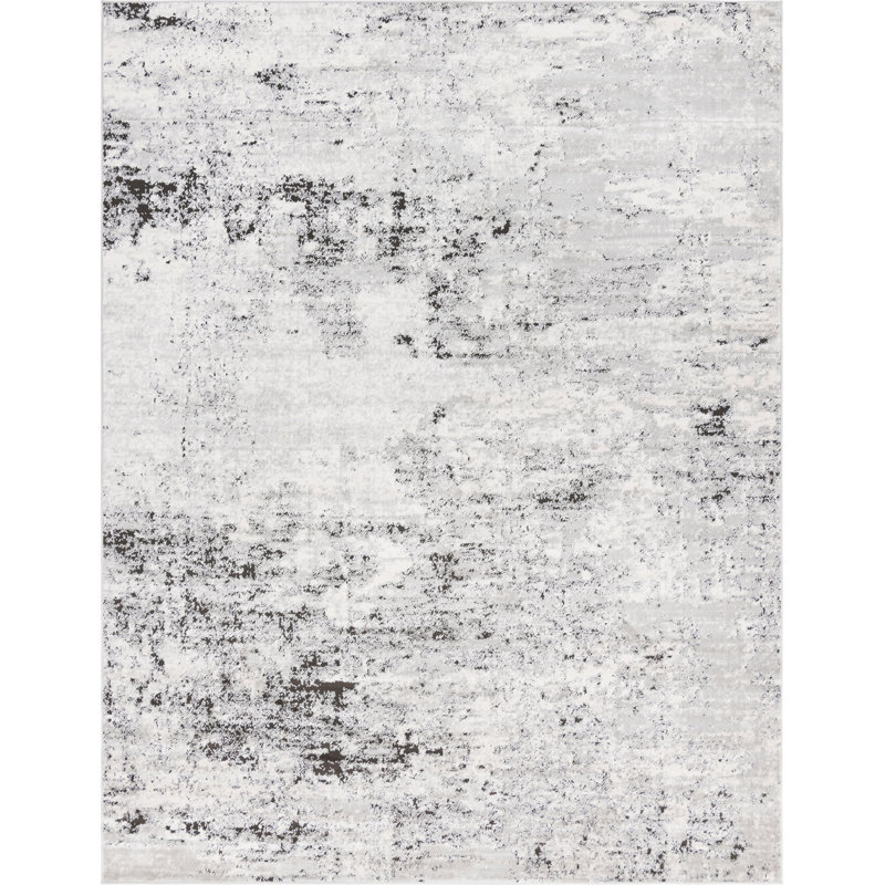 Tapis gris / noir en polypropylène tissé à la machine, Rectangle 9 pi x 12 pi