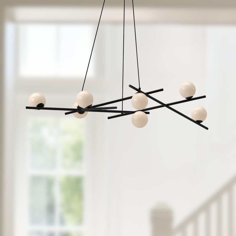 Amara 7 - Light Dimmable LED Sputnik Modern Linear Chandelier, Black/Glossy Opal