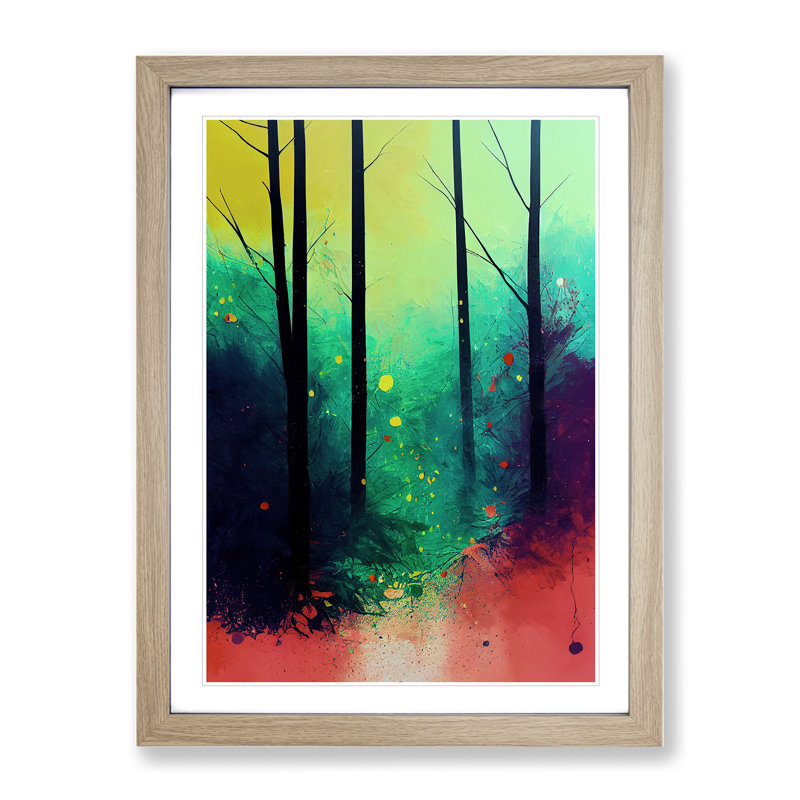 Splashed Paint Forest No.6 - Framed Print, 46cm H x 34cm W x 2cm D, Oak