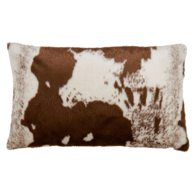 Brown and White Faux Cowhide Rectangular Throw Pillow