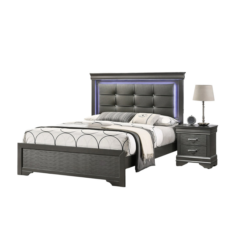 Table de chevet de style moderne en gris avec 2 poignées de table de chevet en bois uniques - Chambre