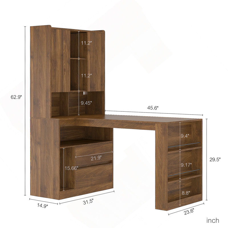 L-Shaped Desk, Computer Desk With Drawers With LED Light, Modern Corner Desk For Home, Office