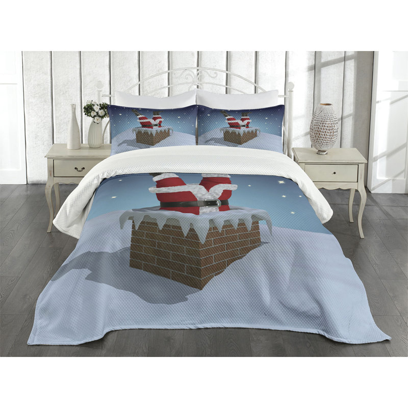 Ambensonne Santa Bedspread Santa Stuck Multicolor, Queen Coverlet/Bedspread + 2 Pillow Shams