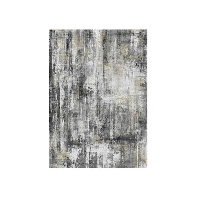 Gray Abstract Wash Rug 5 x 7 Ft for Living Room, Gray Beige
