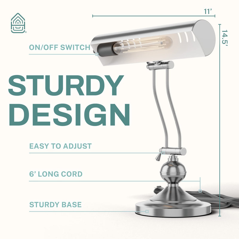 Home Intuition Classic Antique Retro Adjustable Leaning Piano Lamp Banker Desk Light (Satin Nickel), Satin Nickel
