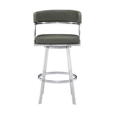 Dehn Modern Swivel Counter or Bar Height Barstool with Open Back and Footrest in Metal and Faux Leather by Wade Logan