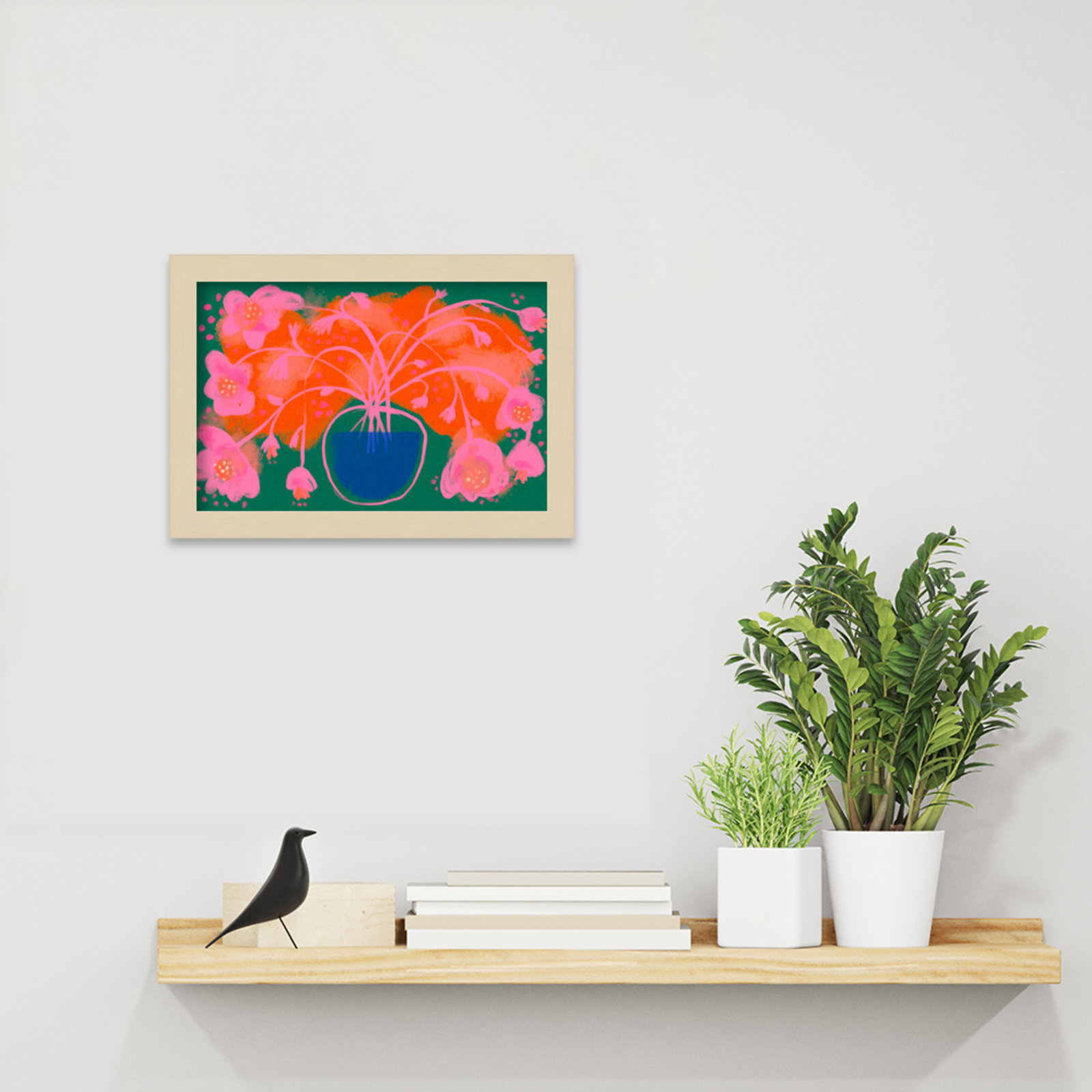 Galya "Pink Flower Bouquet" Print, Brown, 9" H x 13" W