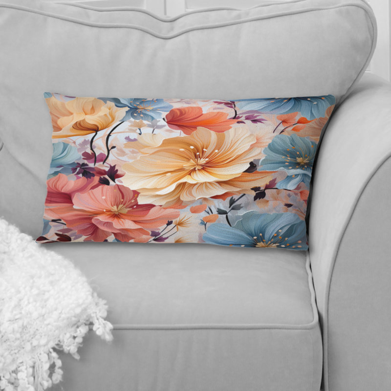 Coussin décoratif imprimé floral jaune et bleu