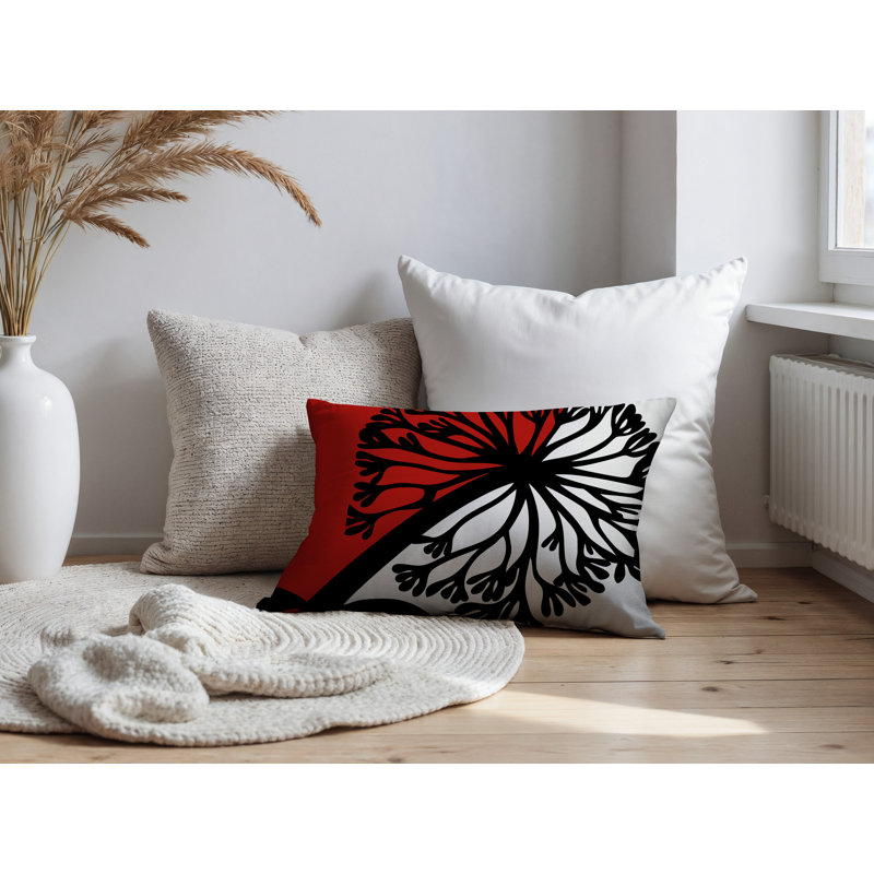 Oreiller rectangulaire réversible intérieur / extérieur Aldy, Rectangle H 14 po x l 20 po, Rouge