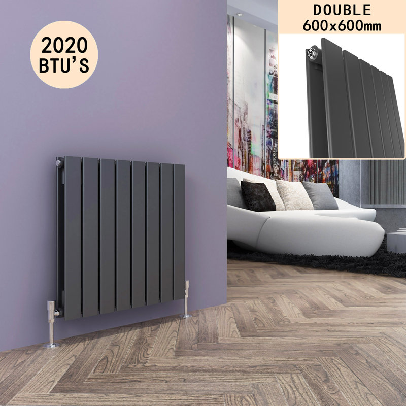 Tanya Horizontal Designer Radiator, Anthracite, 60cm H x 60cm W x 6.1cm D