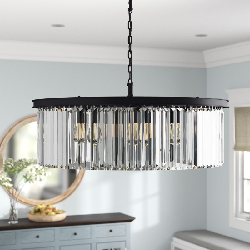 Lustre cylindrique unique à 10 lumières Yazmin, Fumée, Noir mat