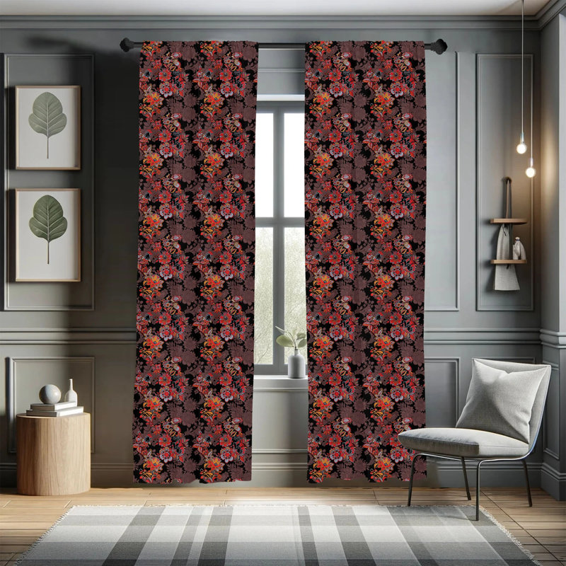 Flower Floral Semi-Sheer Rod Pocket Curtain Panels, 28" x 84"