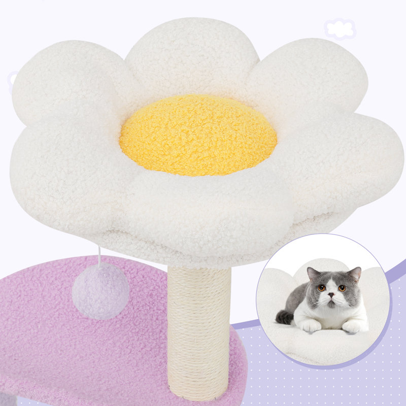 Purple Freestanding Sisal Cat Tree Tower with Cozy Perches