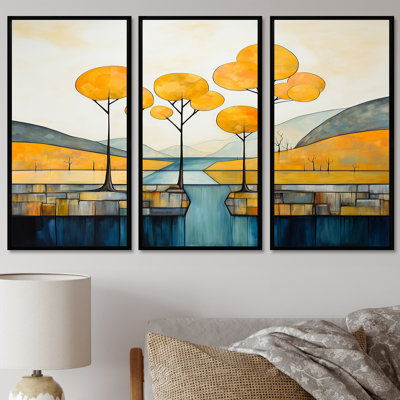 Arbres jaunes au bord de la rivière Blue Mountain - ensemble d'art mural rivière