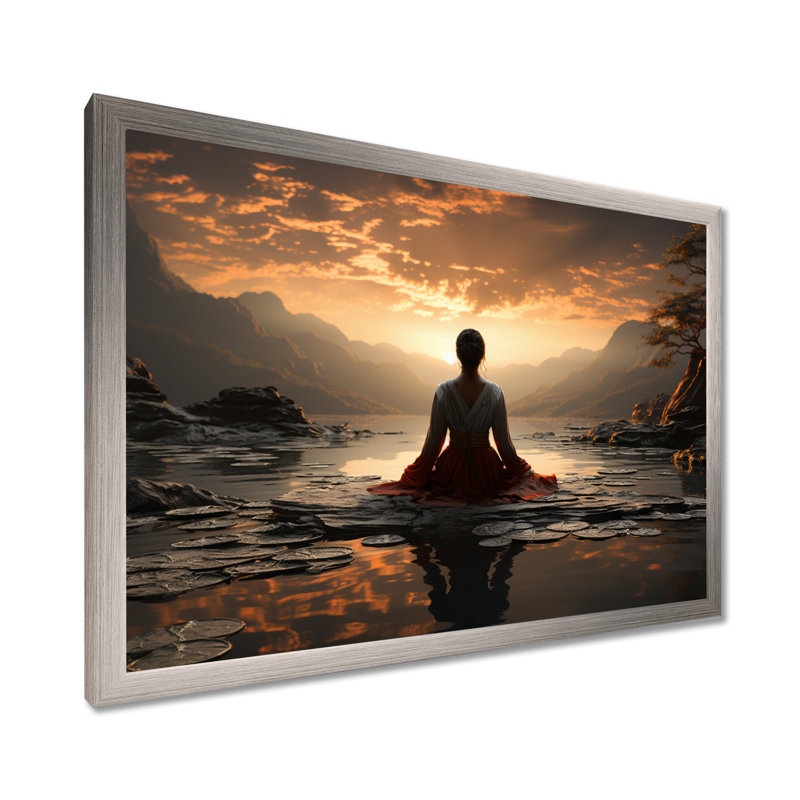 «Black Peach Meditation Eernal Now», reproduction d'art sur toile encadrée, H 12 po x l 20 po x P 1 po, Cadre simple argenté