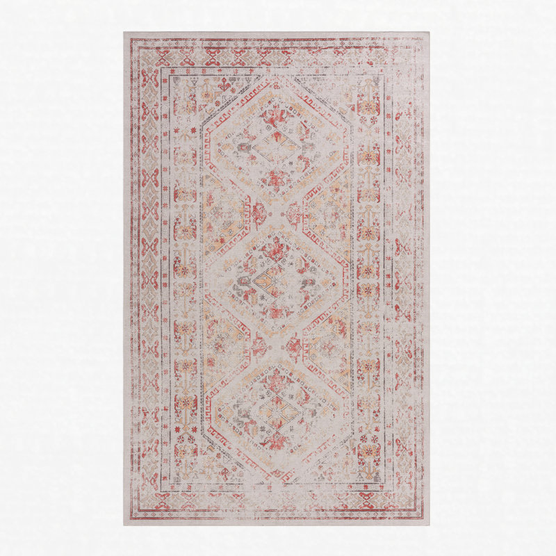 Tapis beige en chenille lavable à la machine à faible épaisseur et antidérapant 4 x 6 beige, Beige