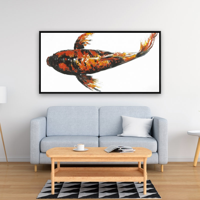 Red butterfly koi fish - 24"x48" Framed canvas