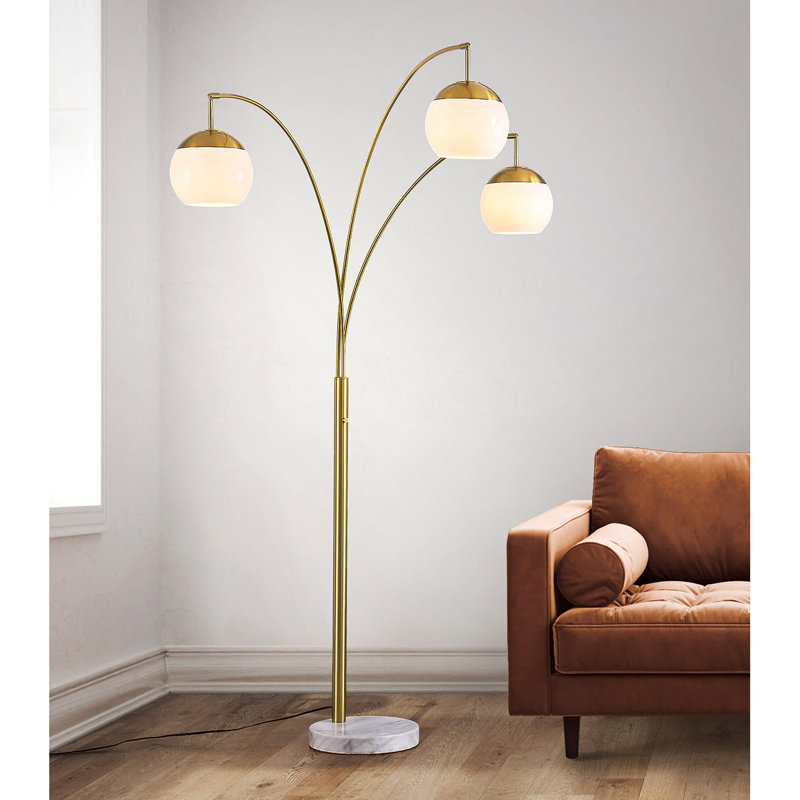 Eddo 84'' Arched Floor Lamp, Brushed Brass, Clear