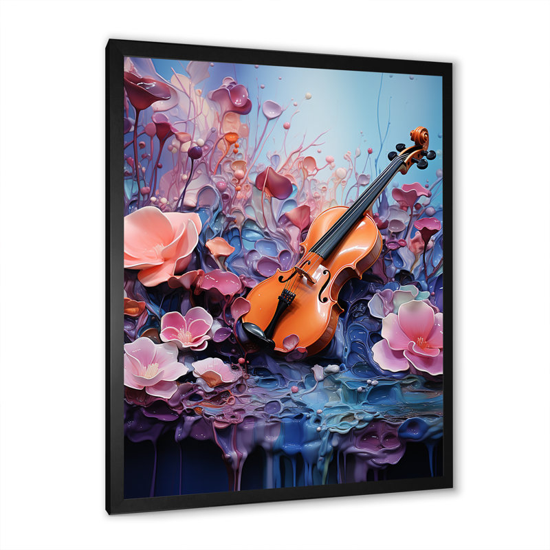 «Whimsical Violin Music Melody», reproduction sur toile, Cadre simple noir, H 32 po x l 24 po x P 1 po