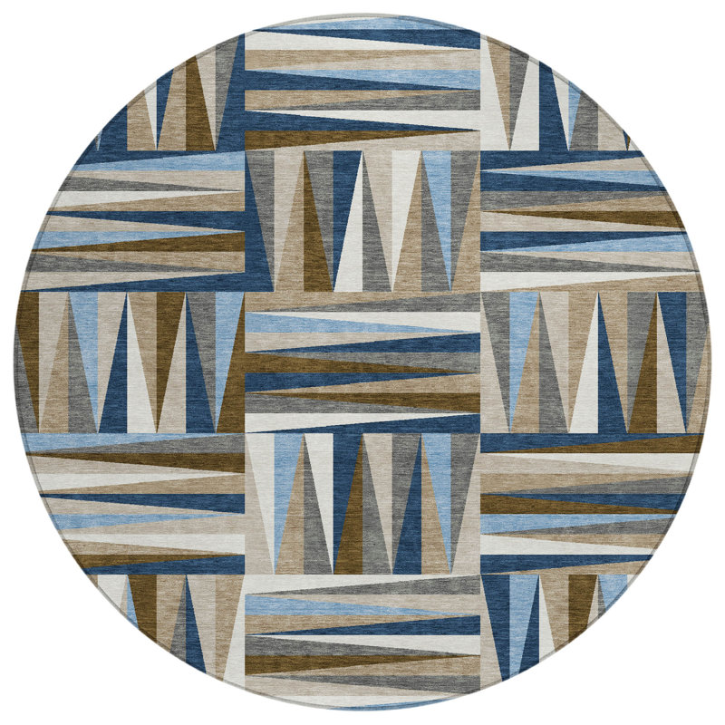 Azura Navy Washable Indoor-Outdoor Rug - , 8' x 8'