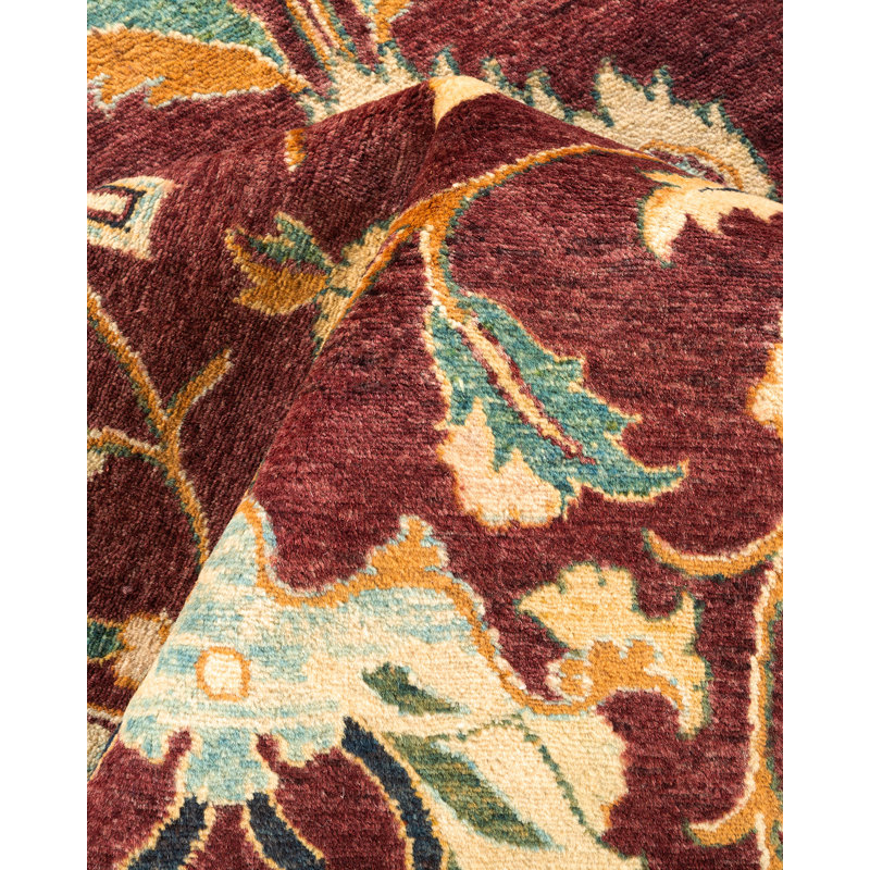 Tapis unique noué à la main rouge 8 pi 2 po x 10 pi 4 po Ronda
