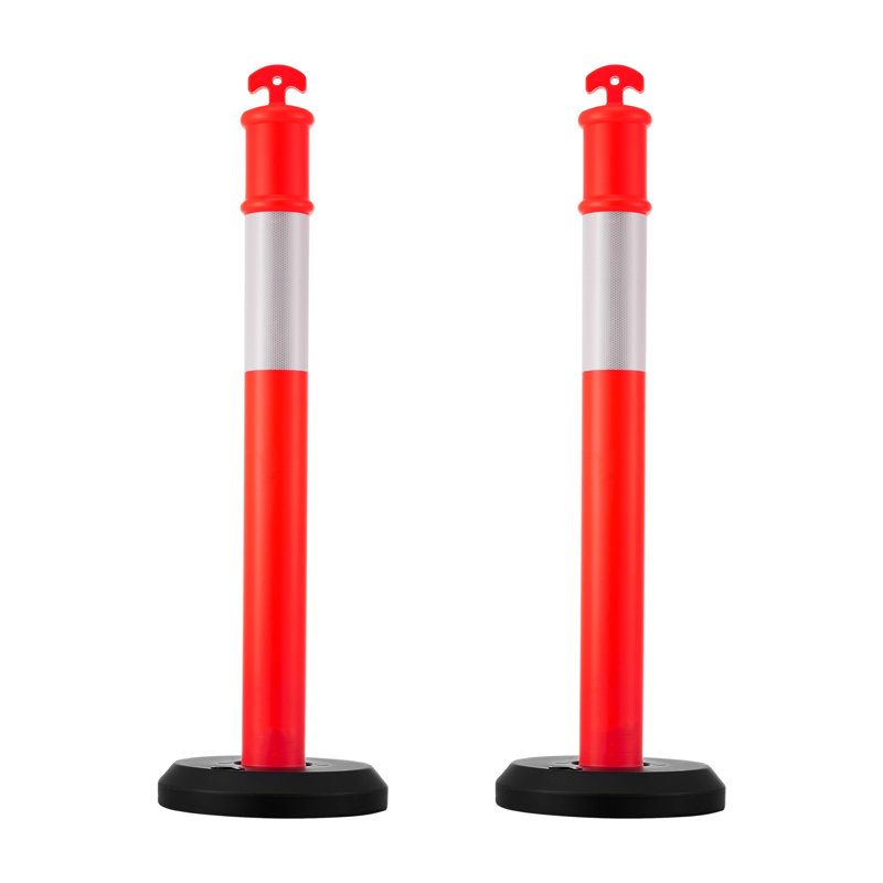 Paquet de 2 poteaux de délimitation de la circulation de 48 pouces avec base remplissable et bandes réfléchissantes, rouge