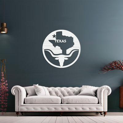 Cercle Texas Art mural avec Longhorns - ACM blanc (32 po x 32 po)
